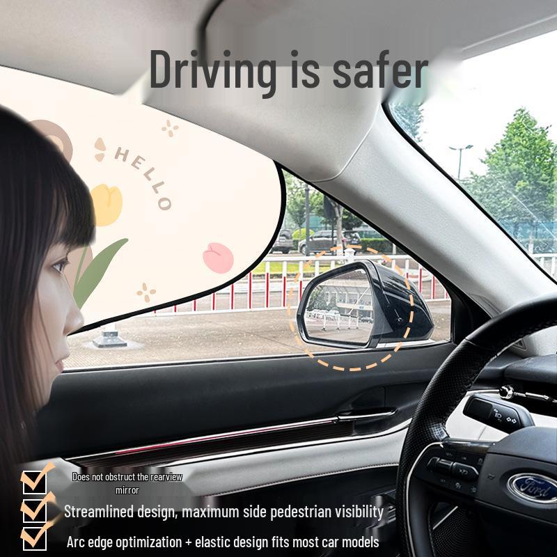 Black Vinyl Electrostatic Sunshade Curtain: Car Interior Heat Insulation, UV Protection, Cartoon Design