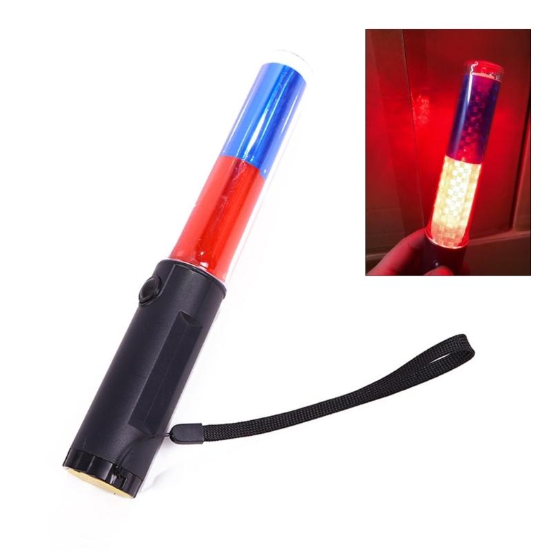 Re Blue Safety Traffic Batons Flashing Warning Light LED Traffic Wand Multifunctional for Airport Parking Directing