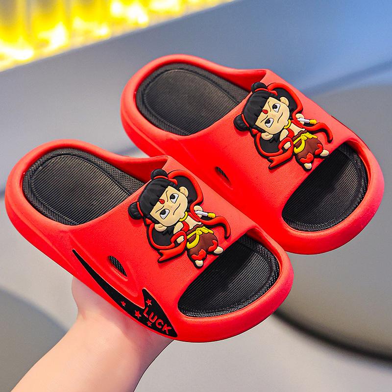 

Nezha children s slippers for summer, boys indoor bath non-slip toddler baby sandals with soft soles for home use 24-25Inner Length16cm красный