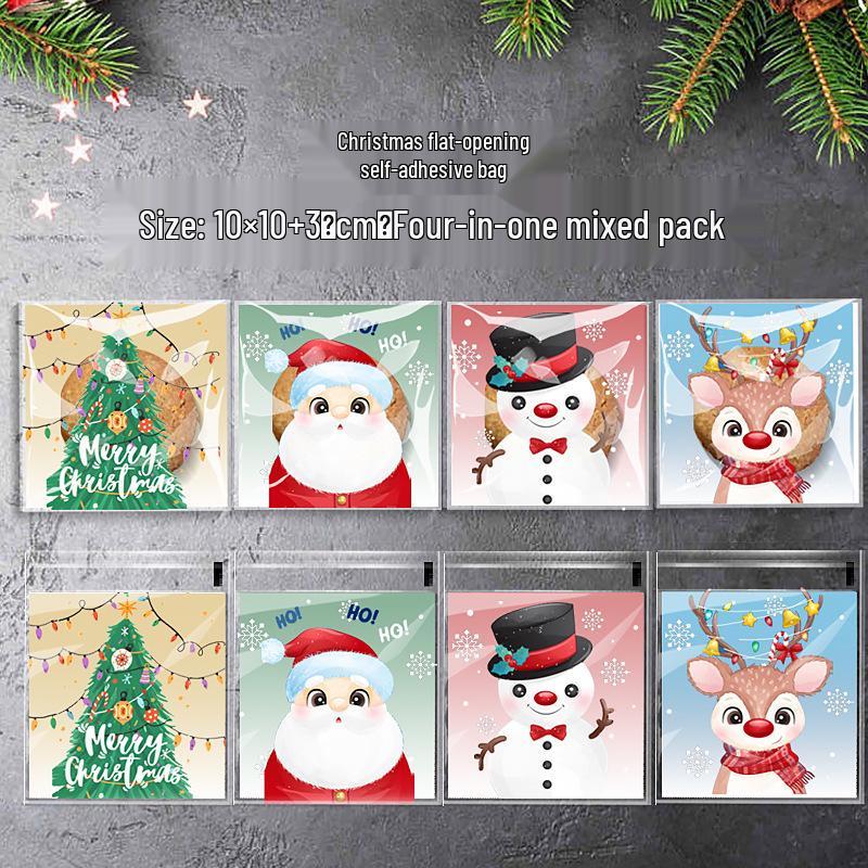 2023 Christmas Snowflake Candy Self-Sealing Bags for Cookies & Biscuits - Santa Tree Design Party Gift Pack