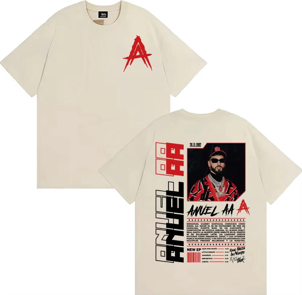 Anuel AA Rhlm 2 Real Hasta La Muerte Album T Shirt Men's Women Clothing Harajuku Gothic Vintage T-shirt Cotton Oversized T-shirt