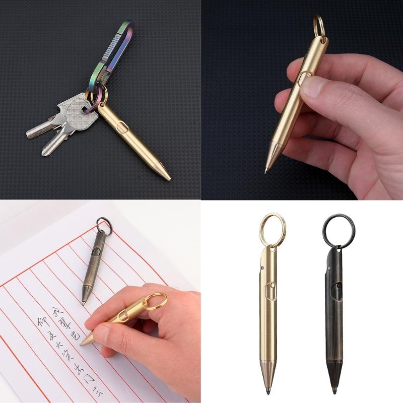 Brass Pocket Pen Keychain Pendant Travel Pen 1.0mm Retractable Ballpoint Pen Gift Pen Writing Pen