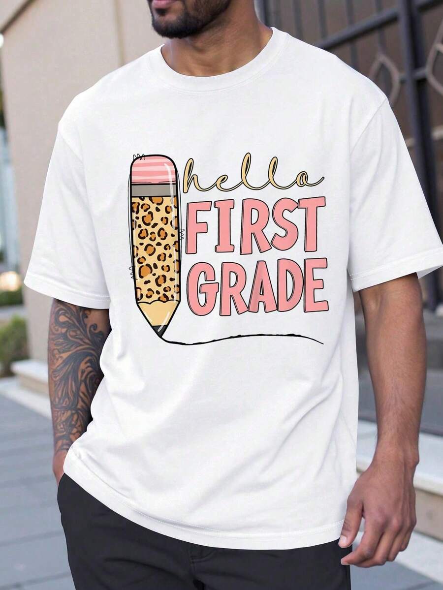 

Unisex s Casual Round Neck Short Sleeve First Day Of School Girls Back To School Hello First Grade T-Shirt XXL