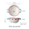 Flower Binaural Bowl Household Instant Noodle Bowl with Lid Soup Bowl Ceramic Tableware Soup Bowl Salad Bowl