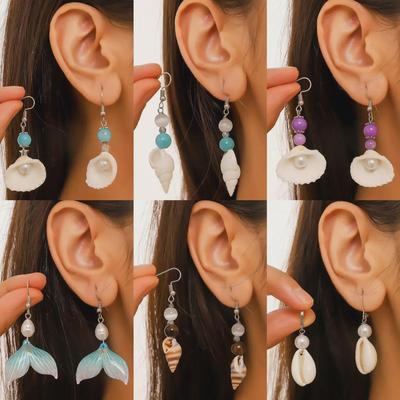 Bohemian White Shell & Natural Stone Earrings Set - 25 Cross-Border Styles