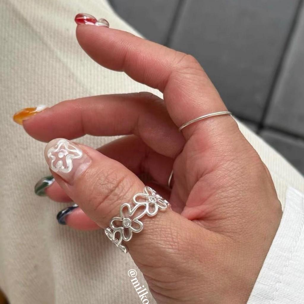 Adjustable Wide Band Floral Openwork Ring with Diamond Accents