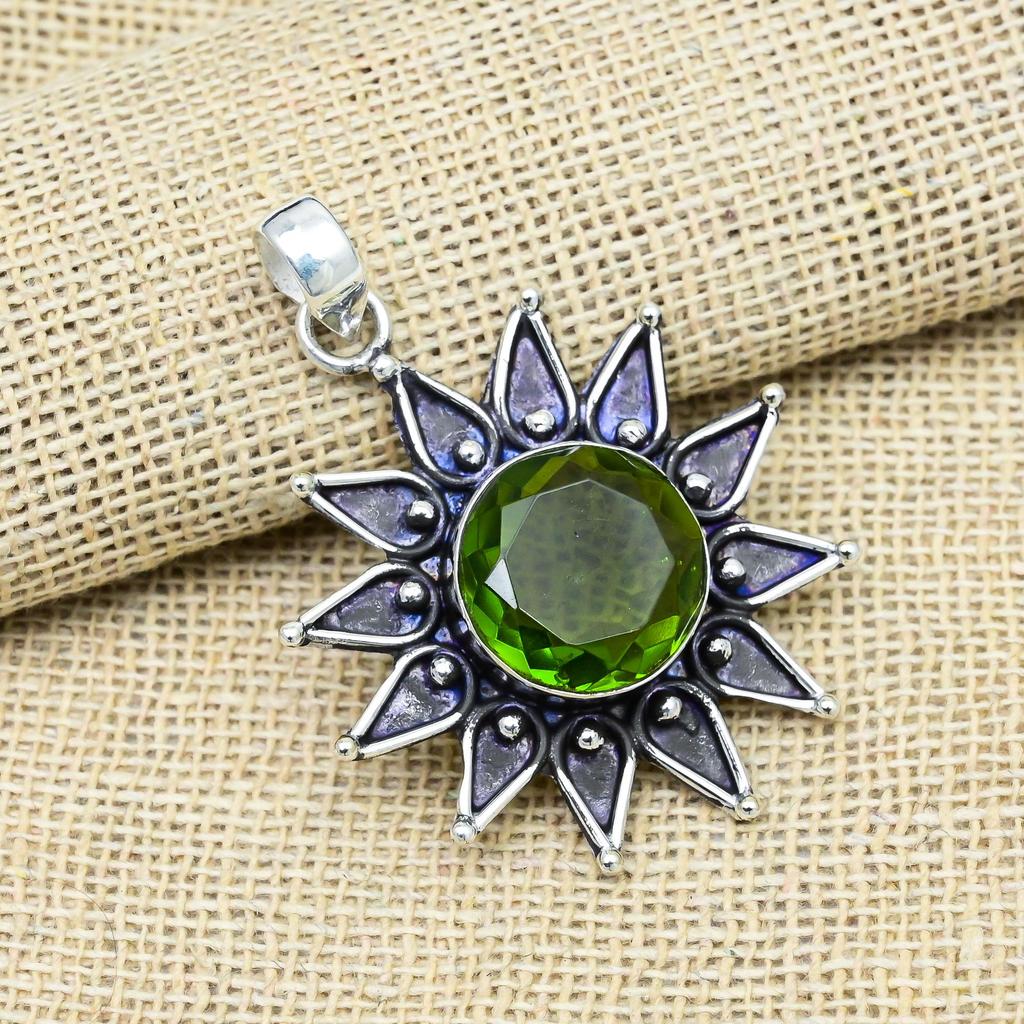 Peridot Gemstone 925 Sterling Silver Handmade Dainty Pendant Memorial Jewelry For Gift