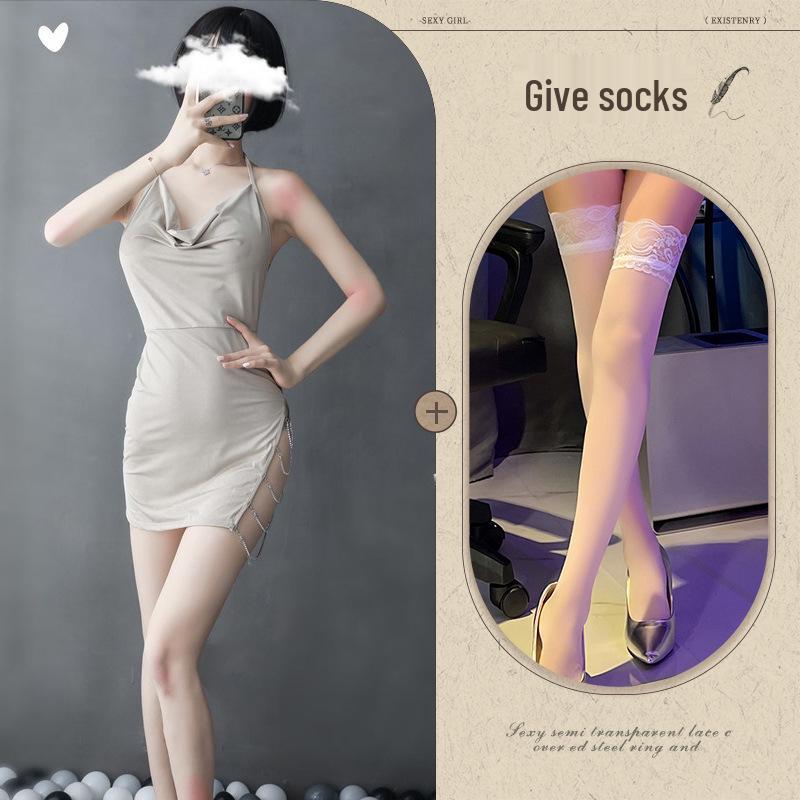 Xiang Night Temptation Lace Lingerie Set: Sexy Backless Camisole Pajamas with Slit - Erotic Homewear Nightdress