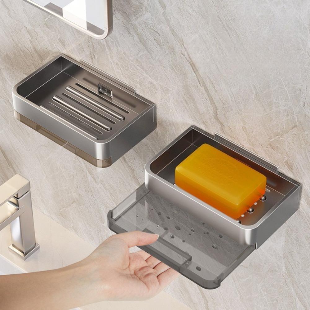 Aluminum Alloy Wall Mounted Soap Dish Holder No Drill Draining Design Soap Holder with Tray Bathroom Shower Accessories 1PC
