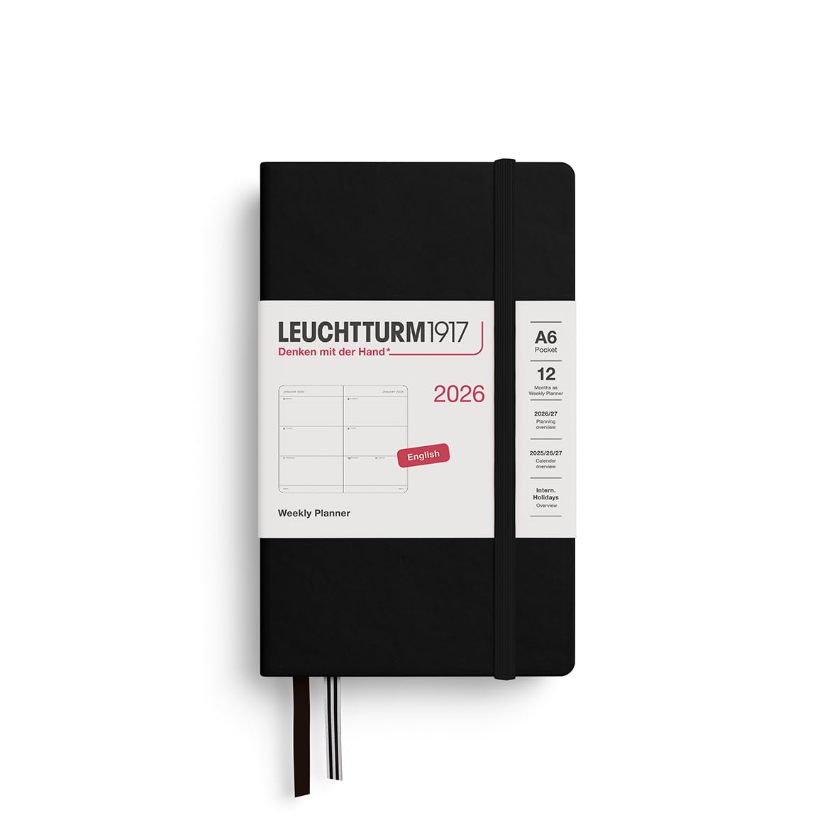 

Leuchtturm 2026 Январь Официально Импортированный Планировщик, Start, A6, Недельный, Горизонтальный, Черный, 372722, чёрный