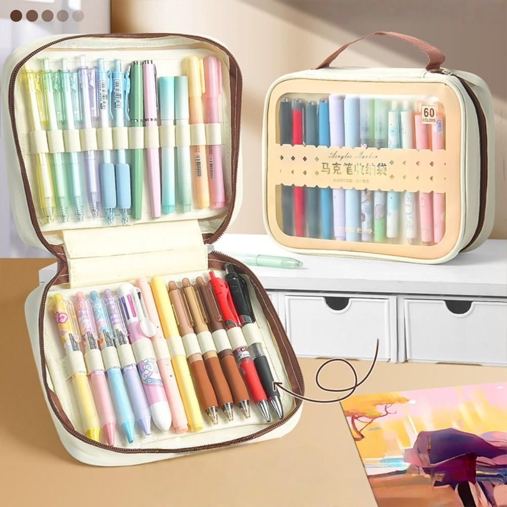 Geantă de depozitare pentru markere cu fermoar, capacitate mare, geantă de papetărie pentru acuarele, student
