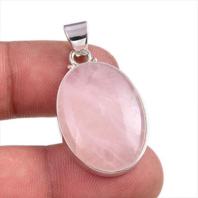 Natürlicher Rosenquarz Edelstein 925 Massiver Sterling Silber Schmuck Anhänger 1,5" c8m53
