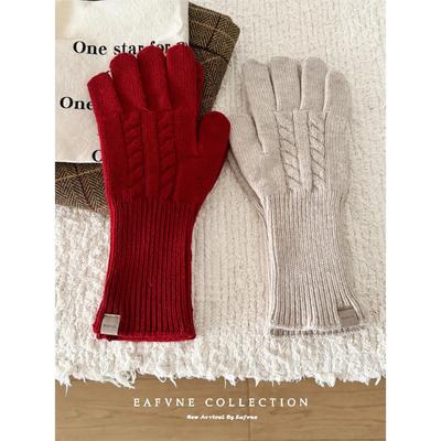 Australische Reine Wolle Handschuhe für Damen für Herbst und Winter Gestricktes Verzwirntes Garn Paar Radfahren Warm Verdickt Neuer Stil mit Fäden