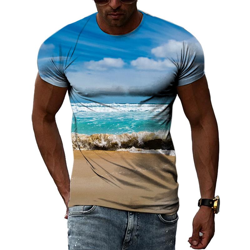 Ocean Wave Pattern T-Shirts Summer Fashion Beach Short Sleeve 3d Printed Top Loose Casual Round neck Holidaywear Mens Tees
