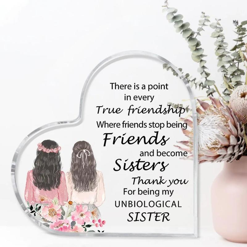 2D Flat Acrylic Heart Sister Gift Desktop Decoration Plaque, Home Decor Plaque Hanging Wall Art Decorative Garden Decoration for Room Door Signs Hangi