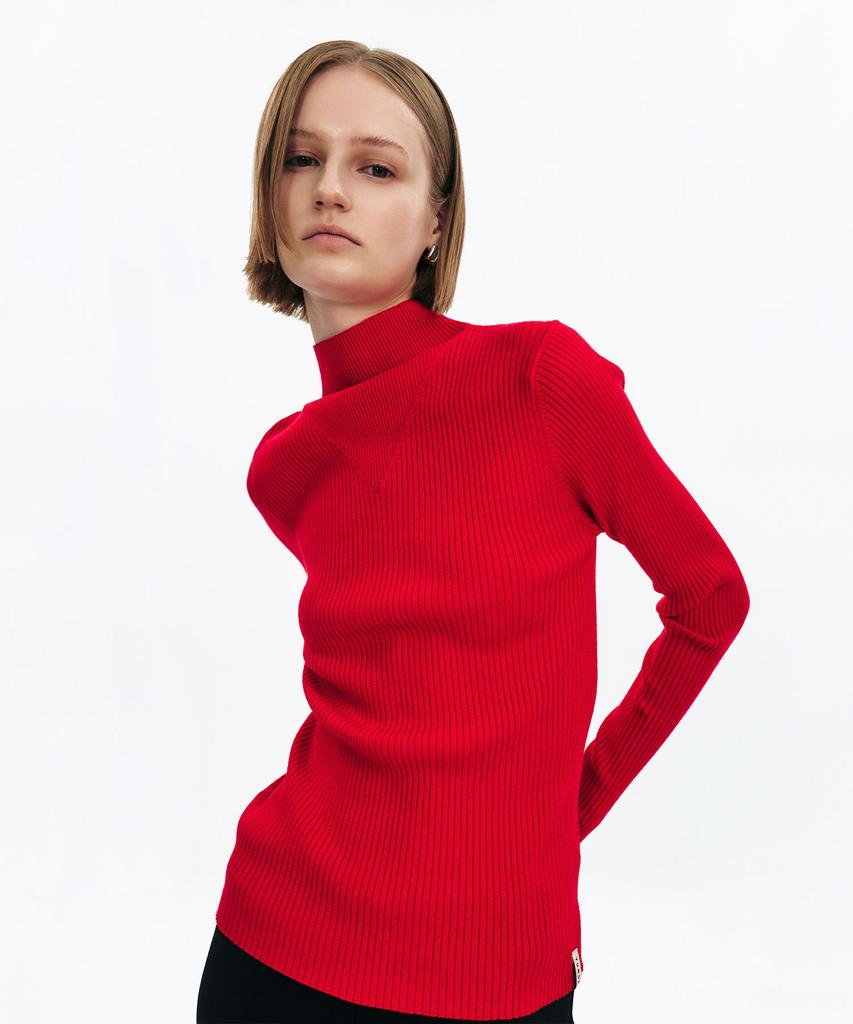 Yunse V-Neck Turtleneck Knit (Red)