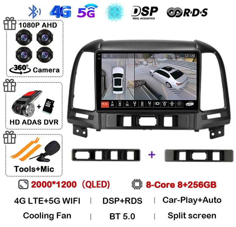 Android 14 Carplay Auto Car Radio For Hyundai Santa Fe 2 2006-2012 4G+WIFI Multimedia Player GPS 2Din Autoradio Stereo Head Unit