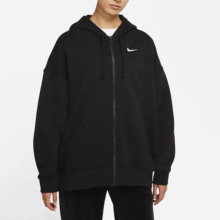 Nike Sportswear Zippers Open Collar Brushed Fleece Lined Hoodie Jacket Women's Black DD5635-010