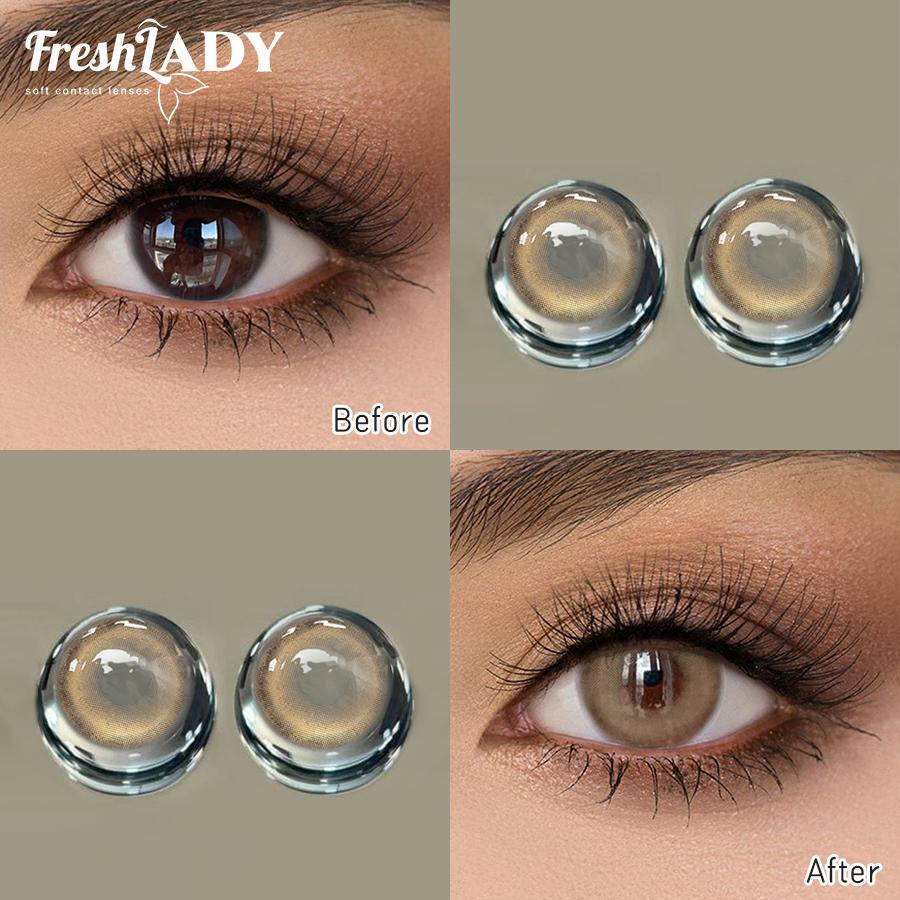 

FreshLady 1 pair 2pc 14.0mm Yearly Disposable 40% Water brown&gray Myopia Contact Lenses Natural and Comfortable Color Contact Lenses коричневый