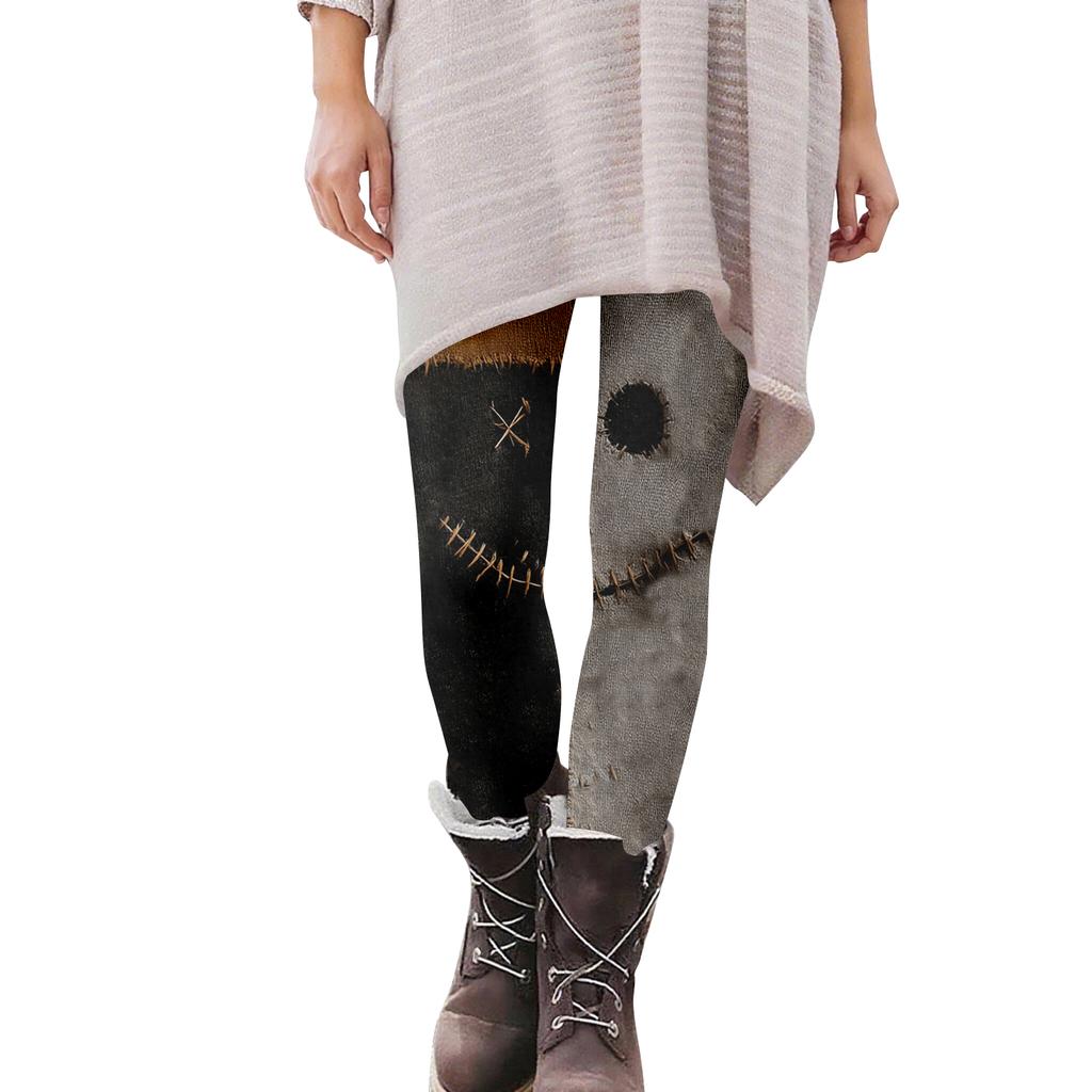 Women's Casual Fashion Outdoor Halloween Printed Slim Elastic Yoga Pants Cropped Pants