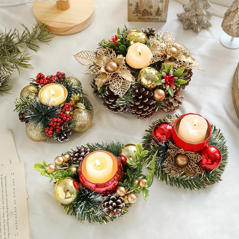 New Christmas candle holder, imitation wreath, lamp holder ornament, vintage wooden glass candle holder, dried flower aromatic candle holder