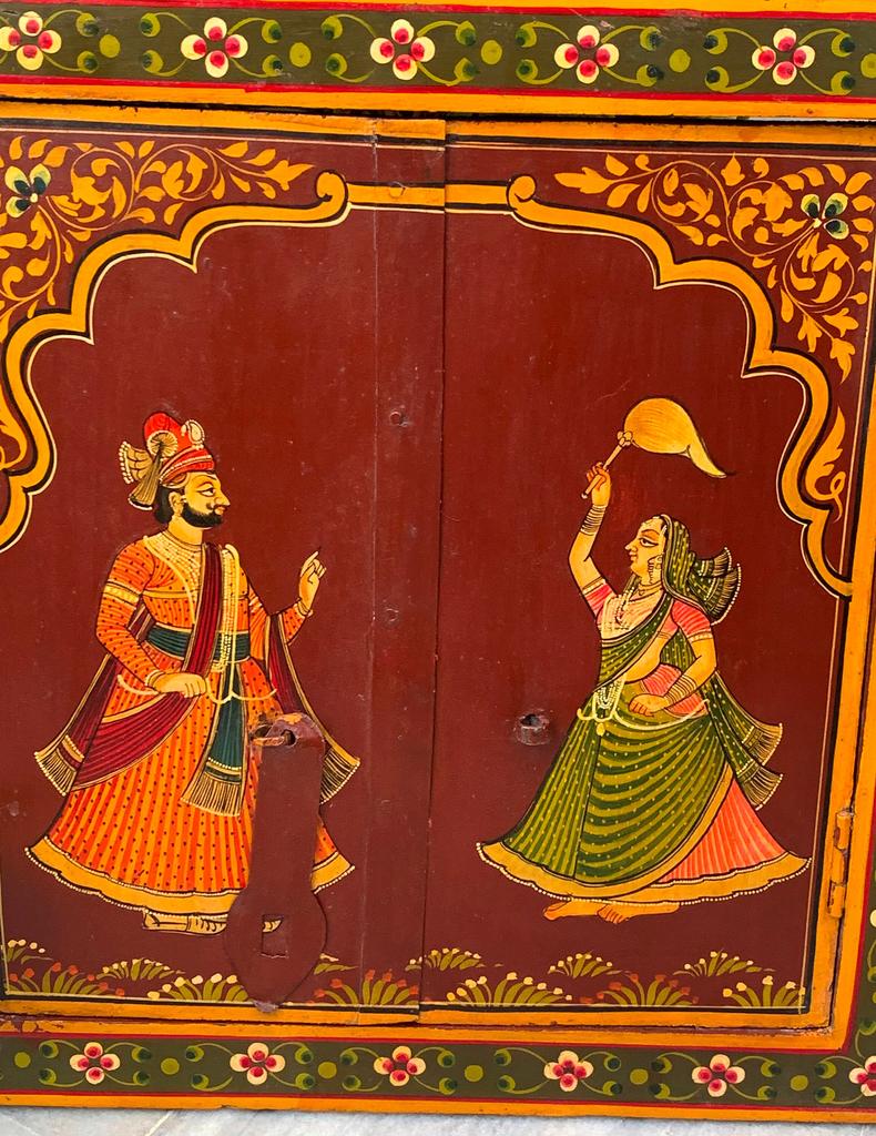 Antique Painted Indian Jharokha Window: Royal King Wall Hanging