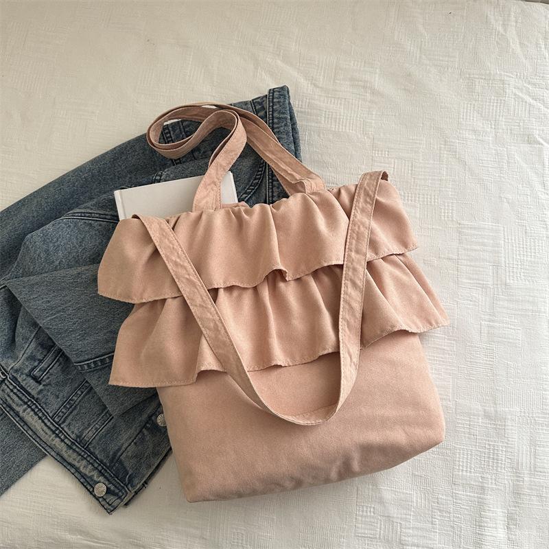 

2025 new fashionable versatile shoulder messenger bag high-end solid color ruffle pleated tote bag розовый