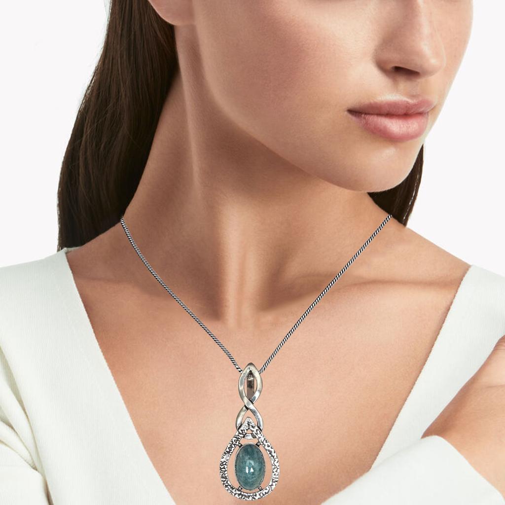 Larimar Gemstone Unisex Women's Gift For Her Silver Jewelry Pendant 2.25"