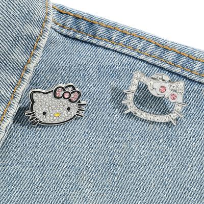 Japanese Soft Cute Kt Cat Brooch Sanrio Cute Cat Metal Badge Accessories Shiny Rhinestone Pin