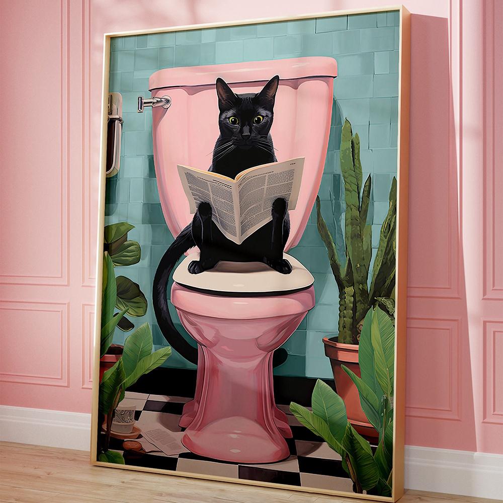 Modern Animal Cat Posters Home Decoration Funny Bathroom Canvas Prints Cute Black Cats Art Painting Wall Pictures Toilet Decor