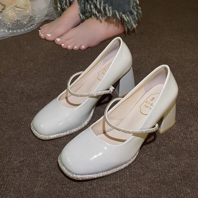 Fashion Crystal Women High Heels Shoes Elegant Chunky Mary Janes Shoes 2025 Autumn New Classical Luxury Pumps Fad Dress Party Sandalias