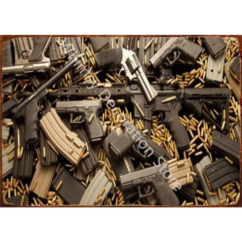 Retro Pistol Tin Sign Metal Wall Art for Home Bar Club Decor