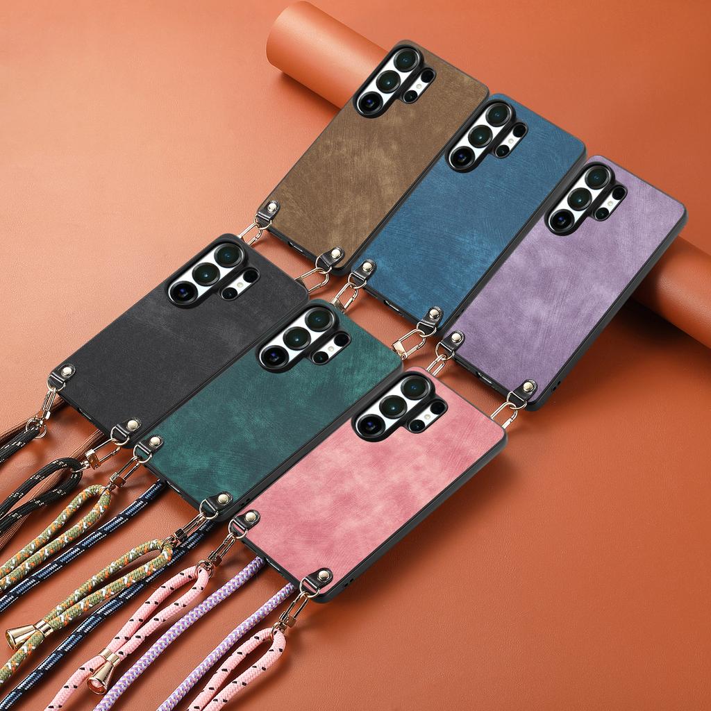 Crossbody Long Lanyard Strap Anti-Drop PU Leather Phone Case For Samsung S25 Ultra S24 Plus S23 A16 A06 A17 A07 Slim Fit Cover
