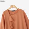 ZANZEA Women Casual Round Neck Loose 3/4 Sleeve Blouse