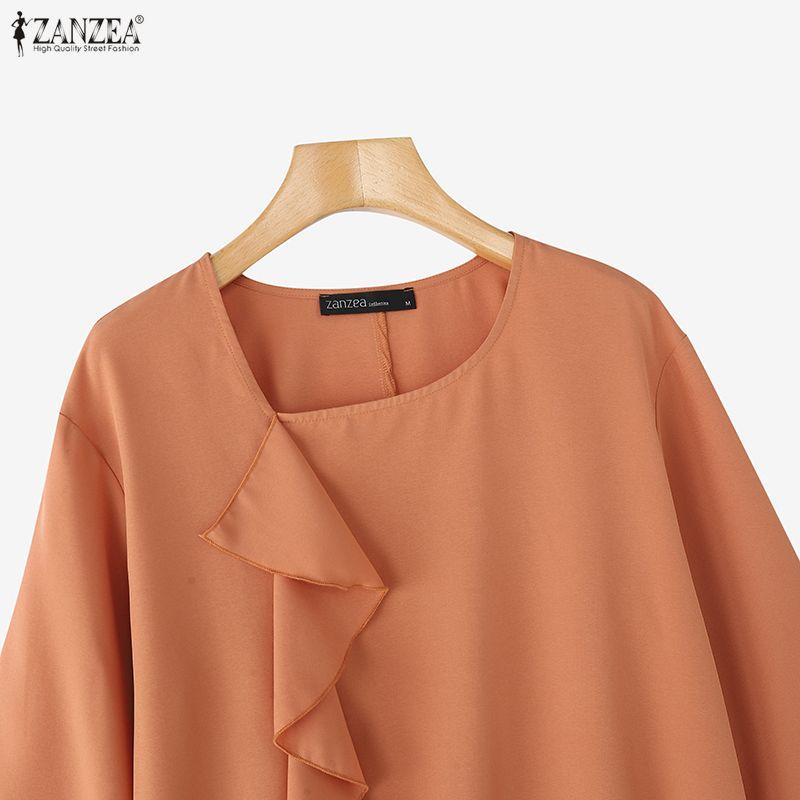 ZANZEA Women Casual Round Neck Loose 3/4 Sleeve Blouse