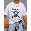 Crew Neck T Shirt White Skull with American Flag Bandana and Crossed Guns Brand Logo Print Casual Wear for Men