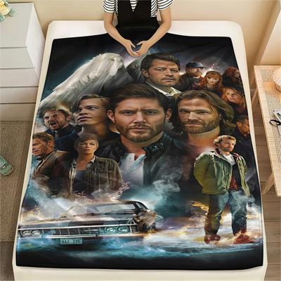 1PC Supernatural Print Flannel Blanket, High Quality All Seasons, Home Decor, Warmth and Comfort, Perfect for Christmas Gifts