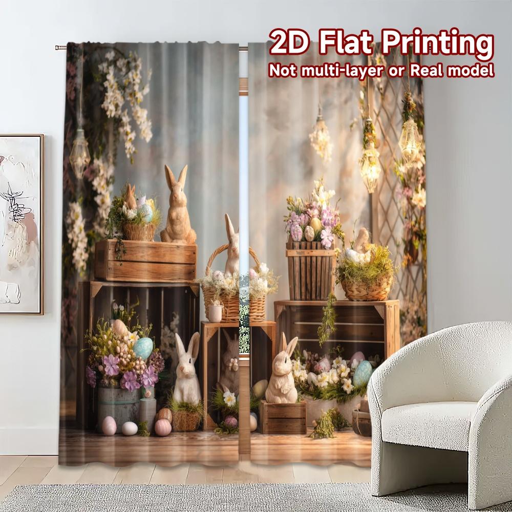 2pcs, 2D FLAT PRINTING Curtains (Without Rod) Easter Wonderland Modern Pattern Curtains Durable Polyester Curtains Art Deco
