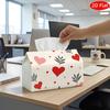 2D Flat, 1pc Tissue Box, Printed On Both Sides, 1pc Valentines Heart Print Tissue Box Decorative Storage Compatible for Home, Office, Car Durable Poly