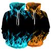 Moletom de Casal Chama Colorida Cordão Primavera Outono Fogo Digital Estampado Bolsos Moletom para Dia dos Namorados