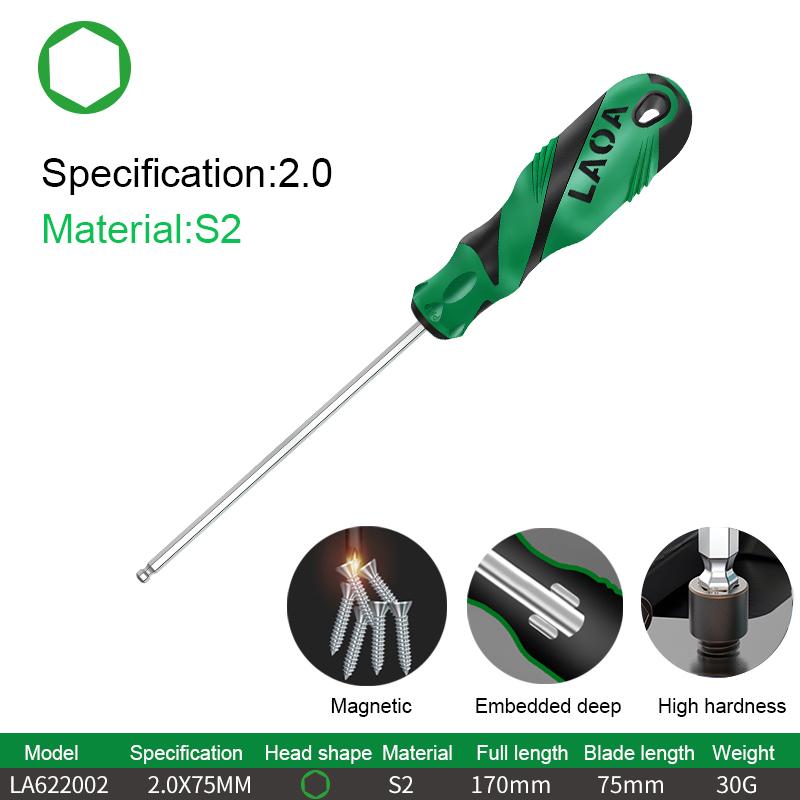 

LAOA 1 шт. Шестигранная отвертка с шаровой головкой и магнитом, плоская отвертка S2 58HRC из легированной стали с противоскользящей ручкой
