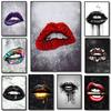 Luxury Modern Golden Lips Money Flower Poster Print Abstract Canvas Painting Wall Minimalist Art for Living Room Home Decoration