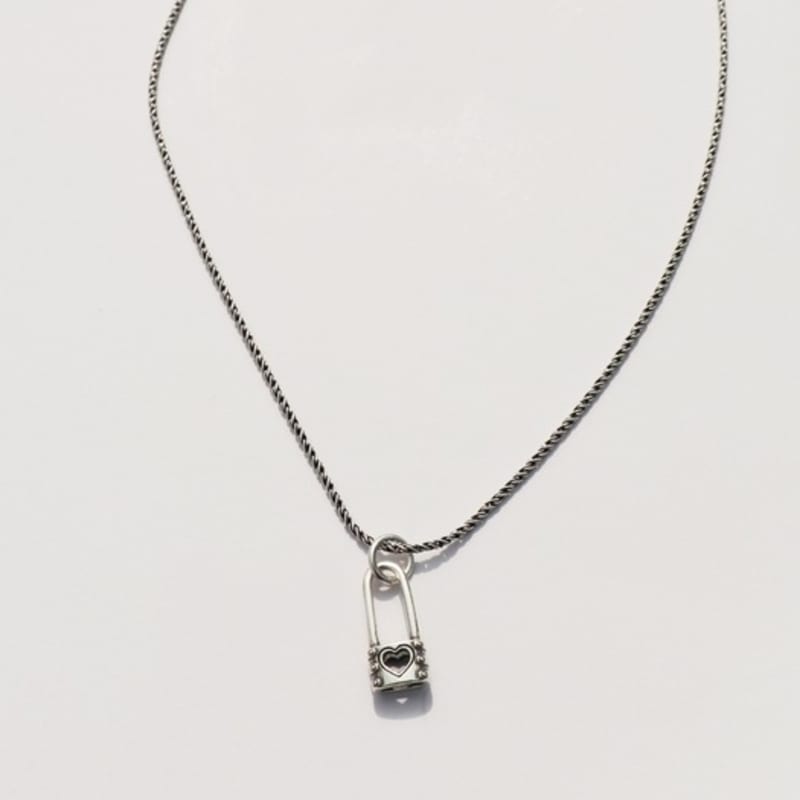 BONBEAU Open Heart Lock Pendent Silver Chain Necklace 925 Silver Heart Lock Pendant Oil Painting Chain Silver Necklace