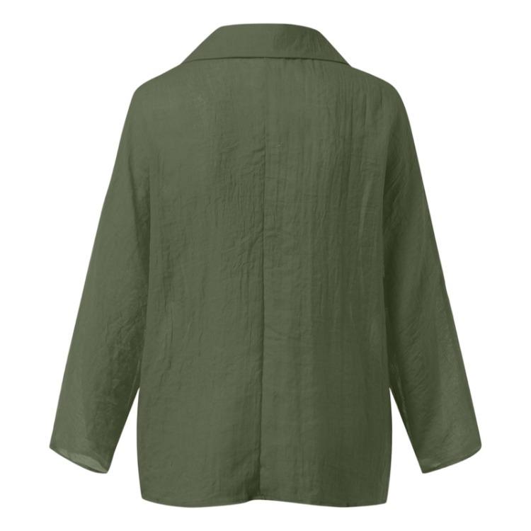 Women's Fashion Casual V Neck Long Sleeve Pullover Top Linen Cotton Blend