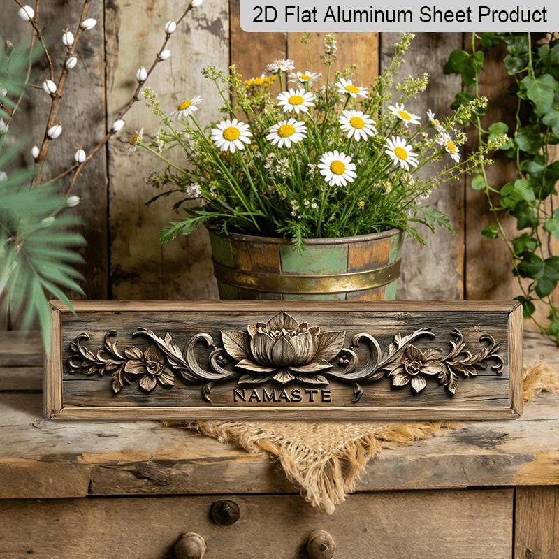 2D Flat - 1pc Namaste Aluminium Sign, Indian Greetings Wall Art, Rustic Farmhouse Decor with Floral Design, Family Summer Plaque for Home, Kitchen