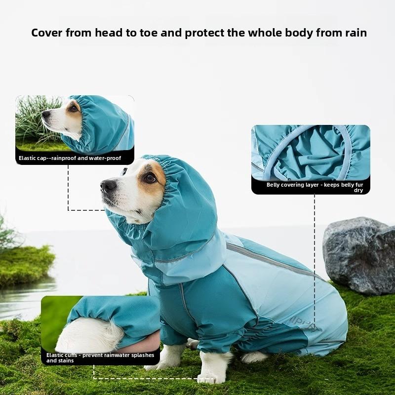2026 Full Coverage Color Block Dog Raincoat Four Leg Waterproof Coat For Corgi Dachshund Small Medium Dogs Outdoor Wear