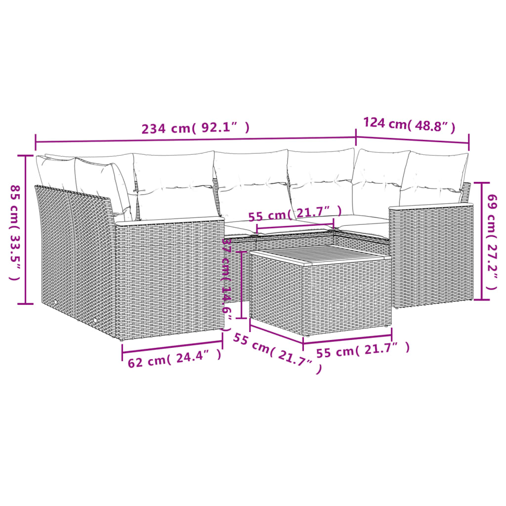 Vidaxl 7-Cz. Garden Lounge Set, With Cushions, Grey