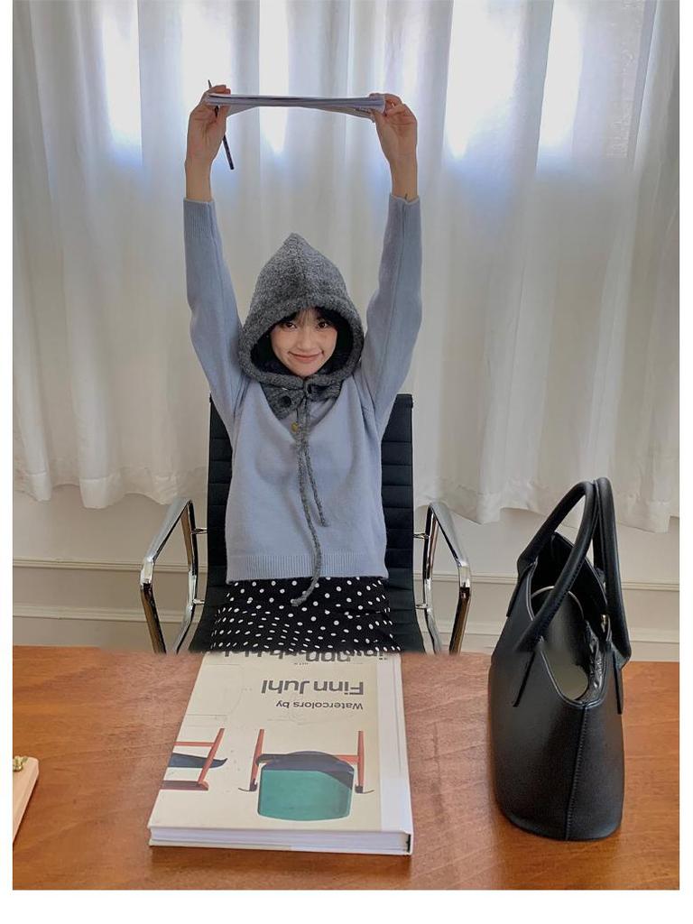 Women's Blue Knitted Wool Balaclava Scarf: Warm Ear Protection for Autumn & Winter