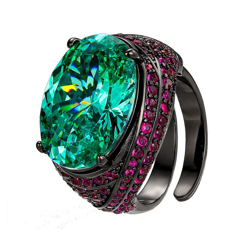 Jewelry Copper Bottom Gold-Plated Simulation Red Corundum Copper Inlaid Black Gold Ring Heroine Stone 13 * 18
