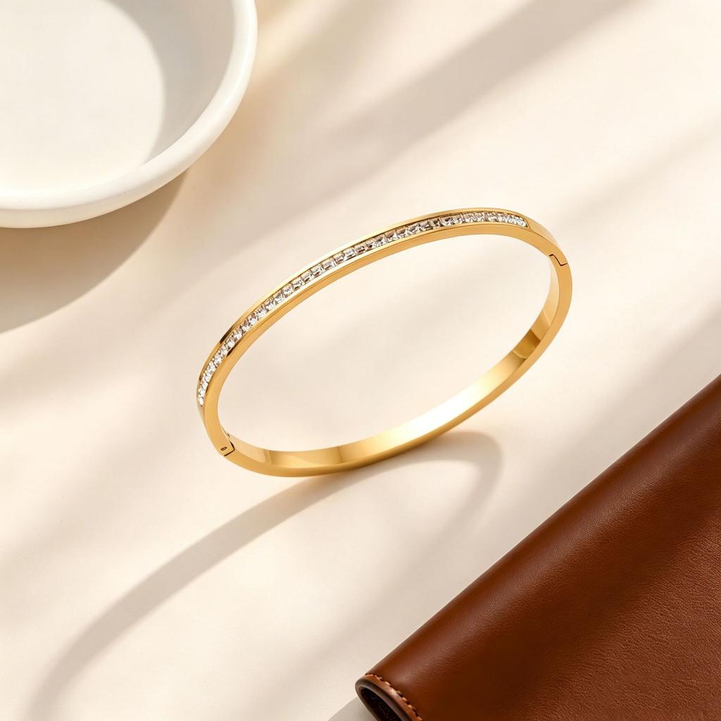 Fashion Luxury Inlaid Square Zircon Bracelet for Women Simple Minimalist Titanium Steel Bangle Jewelry Accessories Gifts